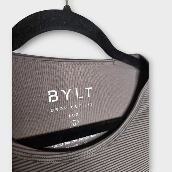 BYLT Mens Drop Cut Lux Stripe Long Sleeve Shirt Gray Green XL Casual - Picture 3 of 6